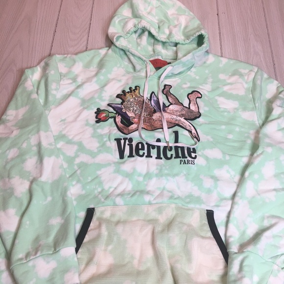 Vie Riche Mens París Hoodie Angel Rose Embroidery  Kangaroo Pocket Green 2XL - Picture 2 of 13